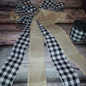 Burlap And Buffalo Check Bow With Bonus Ribbon